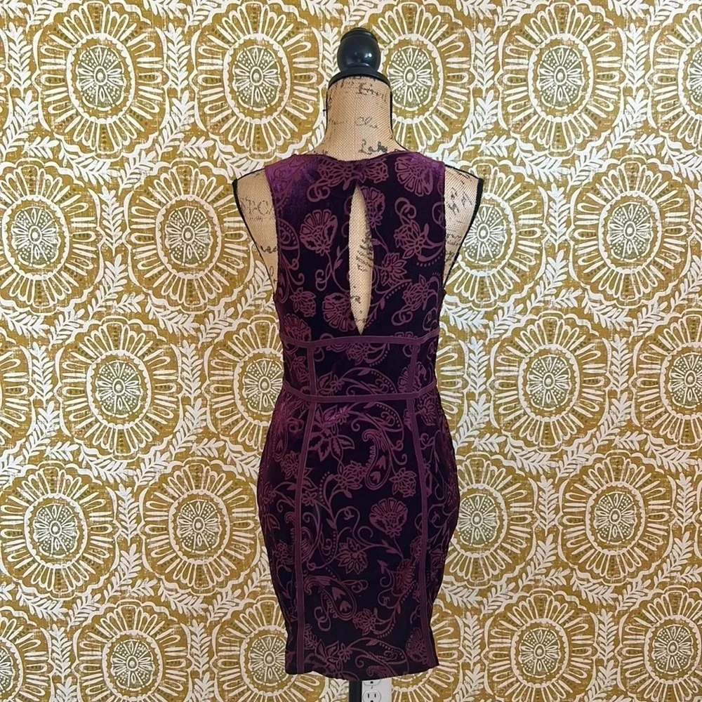 Free People Burnout Babe Velvet Floral Sleeveless Bodycon Mini Dress Rio Vino M